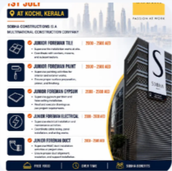 WE ARE HIRING FOR SOBHA CONSTRUCTIONS – DUBAI, DIRECT CLIENT INTERVIEW ON 1ST JULY AT KOCHI