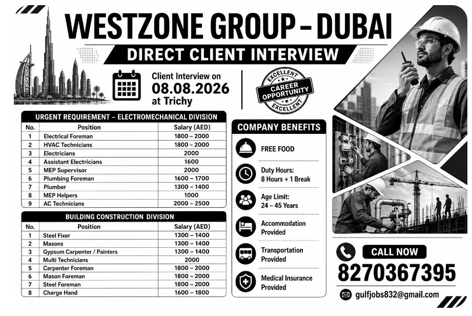 WEST ZONE IS HIRING FOR DUBAI