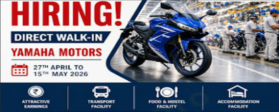 Yamaha Motors Walk in Interviews 2026 for ITI, Diploma and BE Graduates