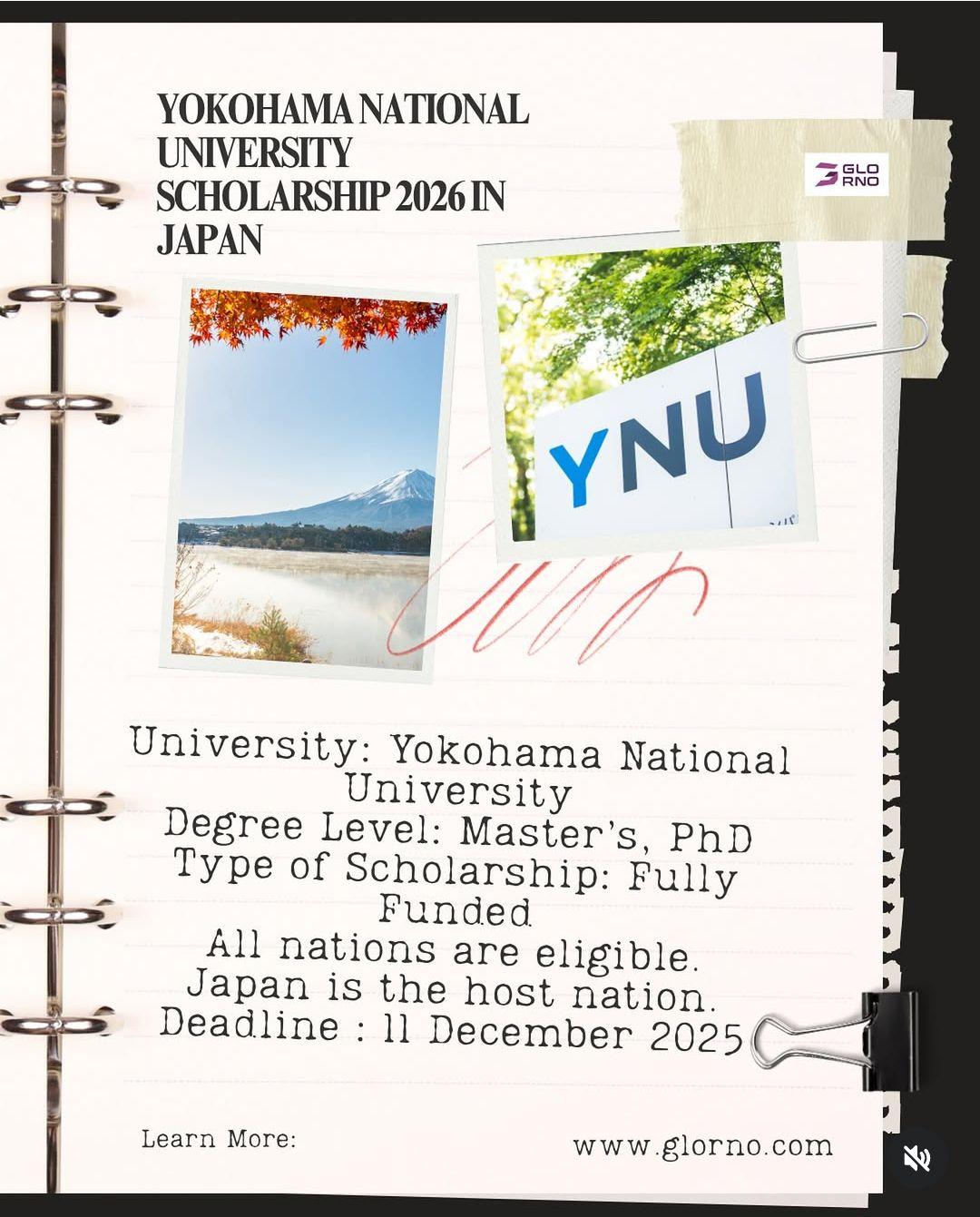 YOKOHAMA NATIONAL UNIVERSITY SCHOLORSHIP 2026 IN JAPAN