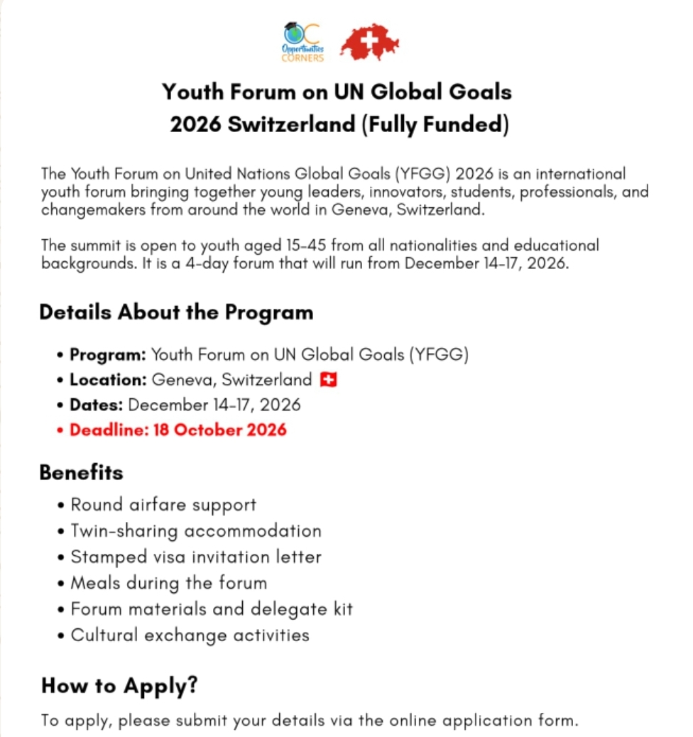 Youth Forum on UN Global Goals 2026 Switzerland (Fully Funded)