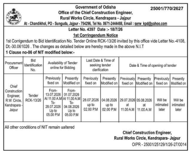 1st Corrigendum Notice: Rural Works Circle Tender Extension