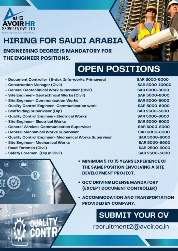 A LEADING EPC COMPANY IN SAUDI ARABIA IS URGENTLY HIRING