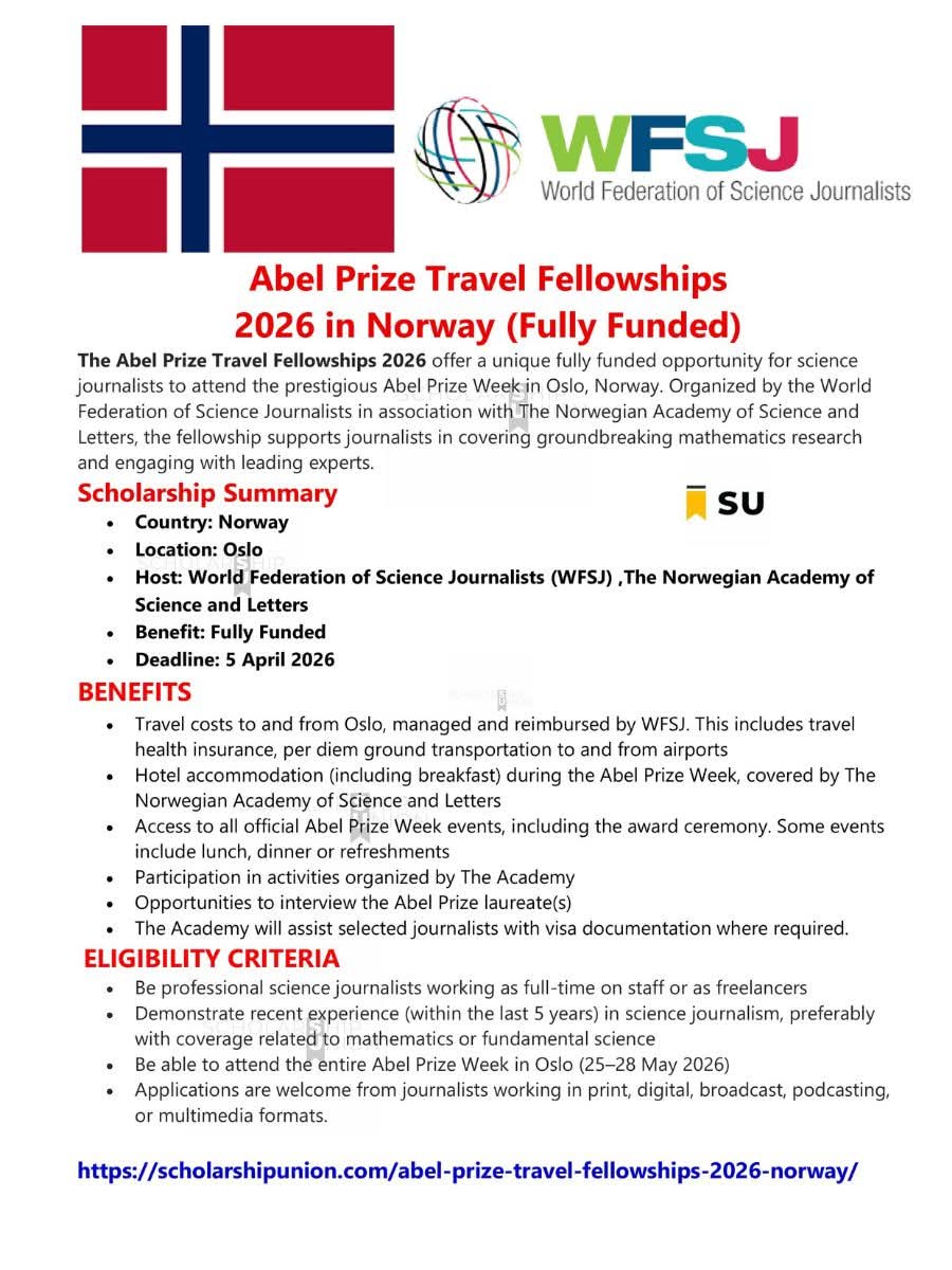 Abel Prize Travel Fellowships 2026 in Norway