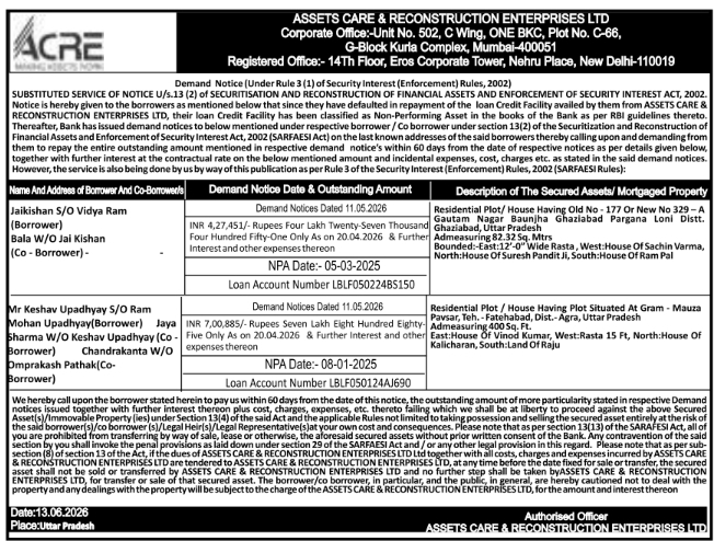 ACRE Ltd: Uttar Pradesh Property Demand Notice