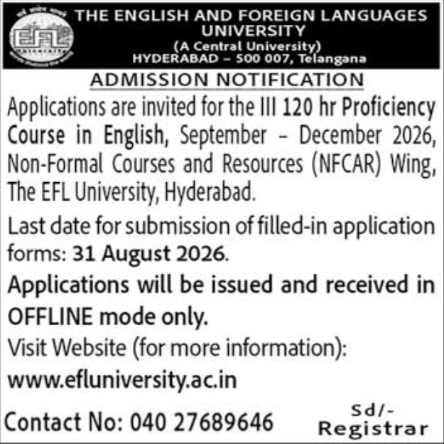 Admission Notification for English Proficiency Course