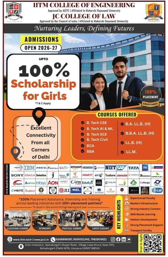 Admission Open: Academic Year 2026-27 at IITM College of Engineering & JC College of Law