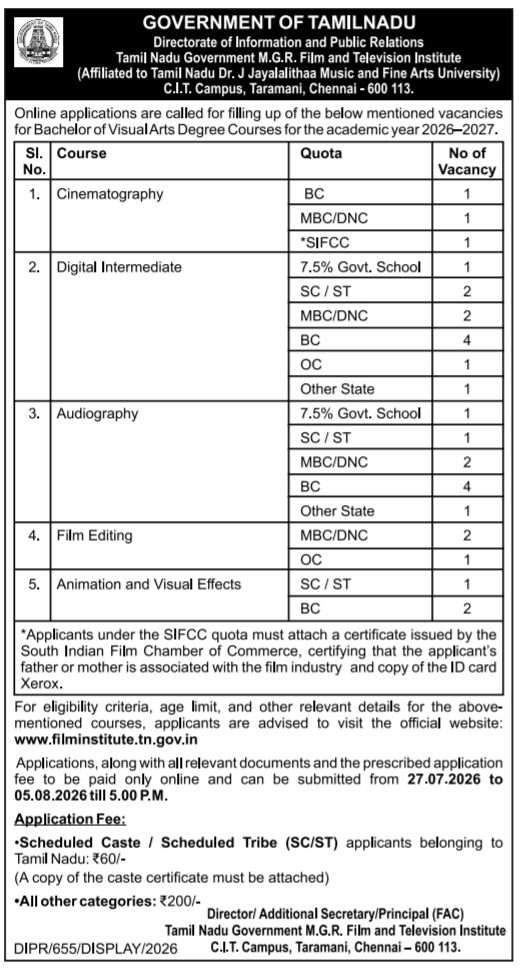 Admission Open: Bachelor of Visual Arts Degree Courses (2026–2027)