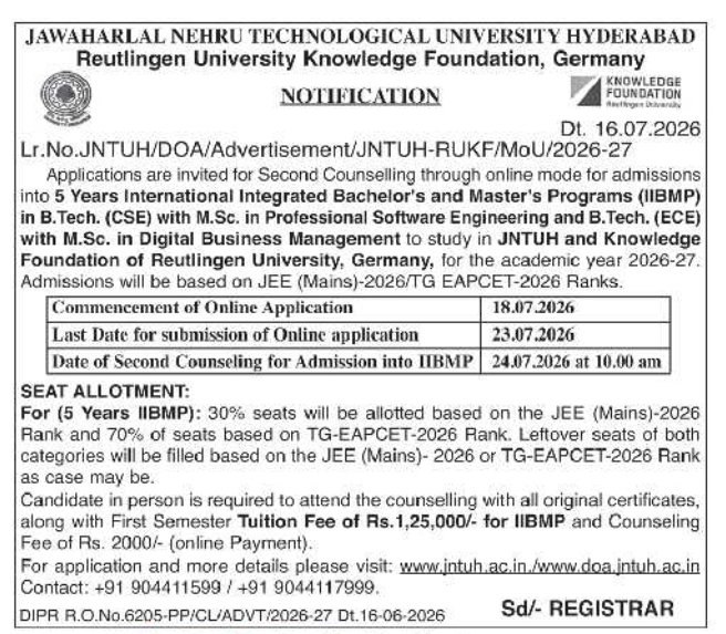 Admission Open: International Integrated Dual Degree (IIBMP)