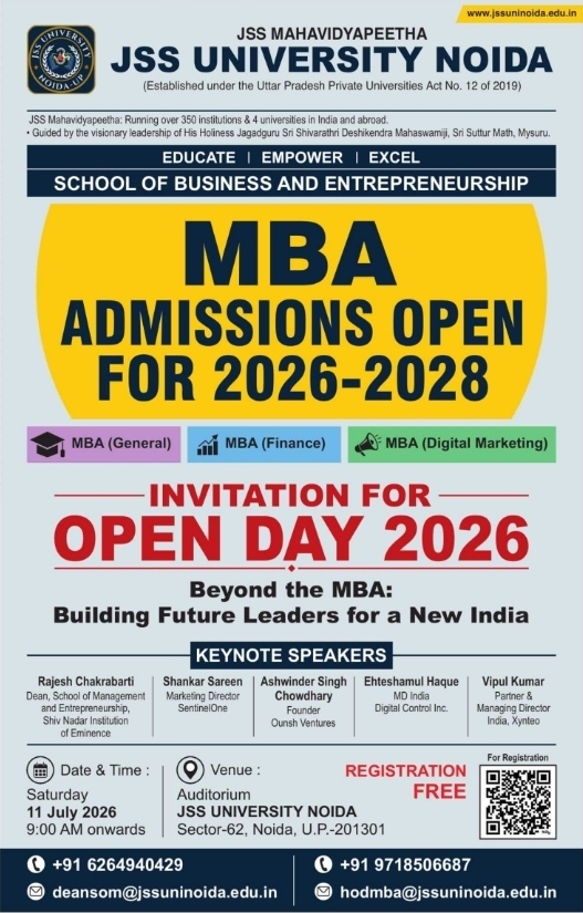 Admissions Notice: MBA Programs and Open Day at JSS University Noida