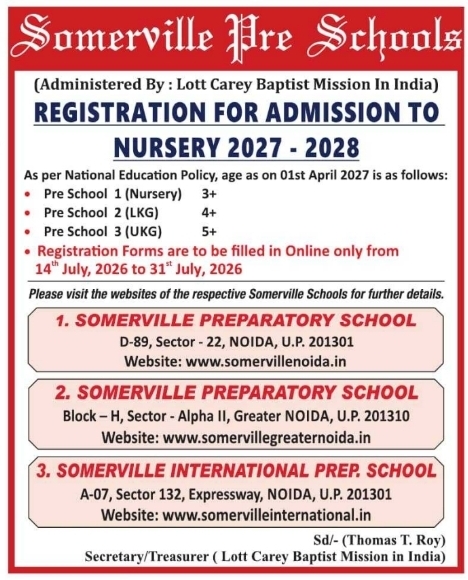 Admissions Notice: Nursery Registration at Somerville Pre Schools