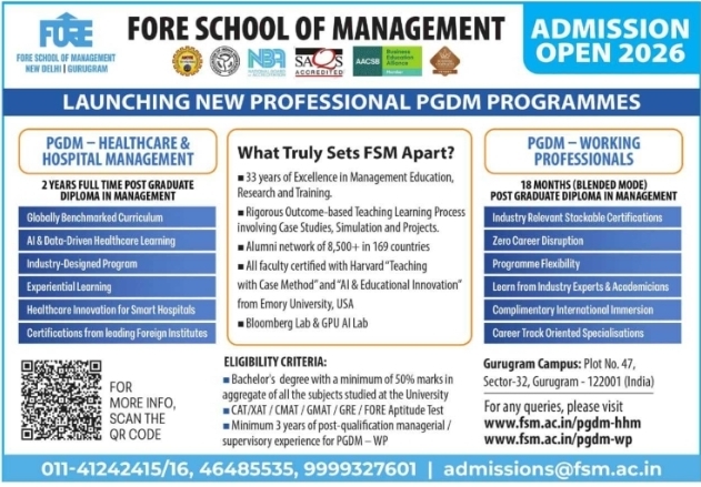 Admissions Notice: Professional PGDM Programs at FORE School of Management