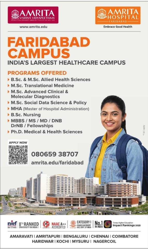 Admissions Open at Amrita Hospital Faridabad Campus