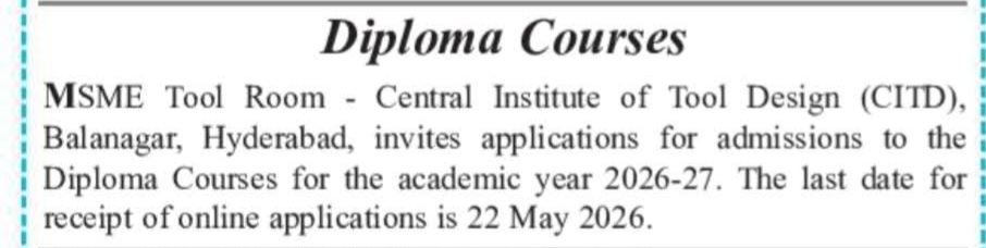 Admissions Open: Diploma Courses 2026-27 at CITD