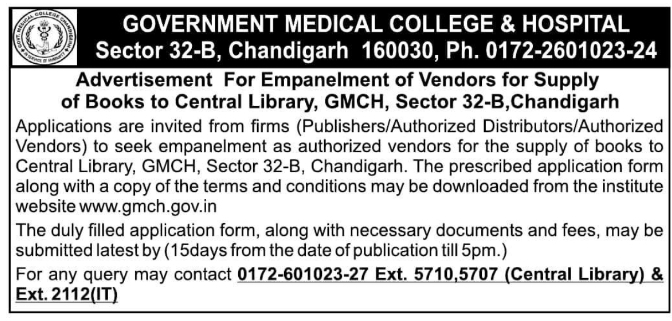 Advertisement Notice for Central Library Book Supply Vendor Empanelment