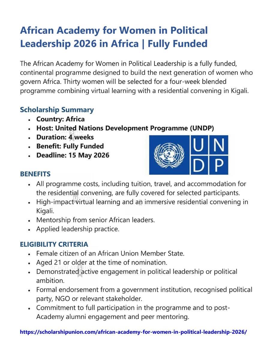 African Academy for Women in Political Leadership 2026 in Africa