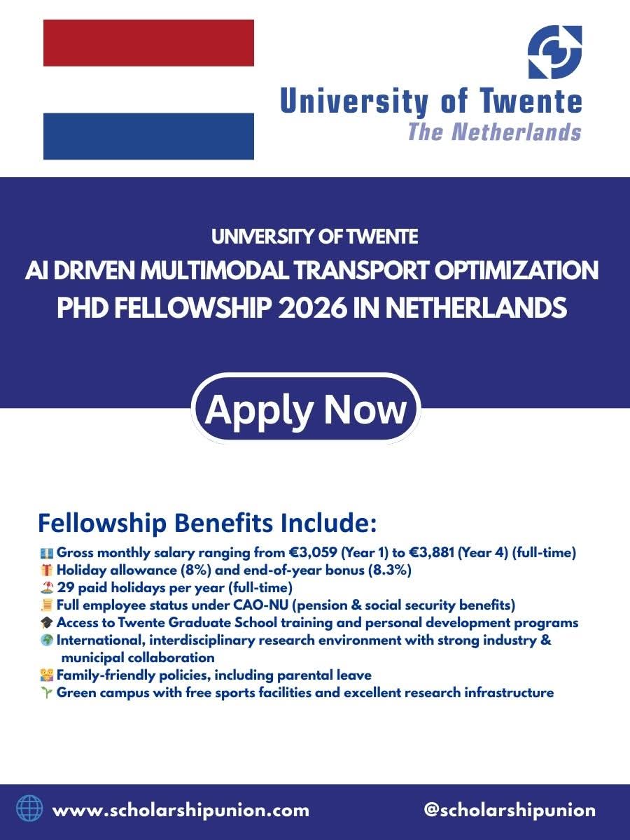 AI Driven Multimodal Transport Optimization PhD Fellowship 2026 in Netherlands (Fully Funded)