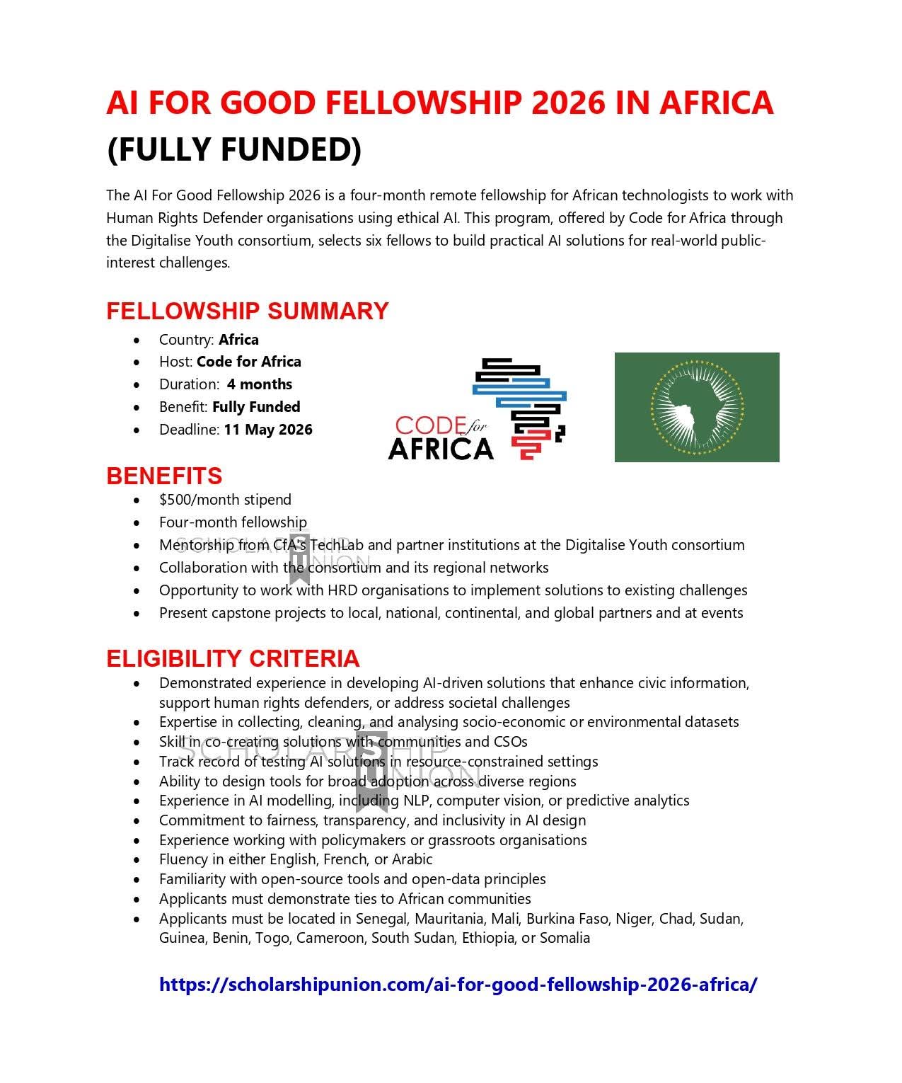AI For Good Fellowship 2026 in Africa