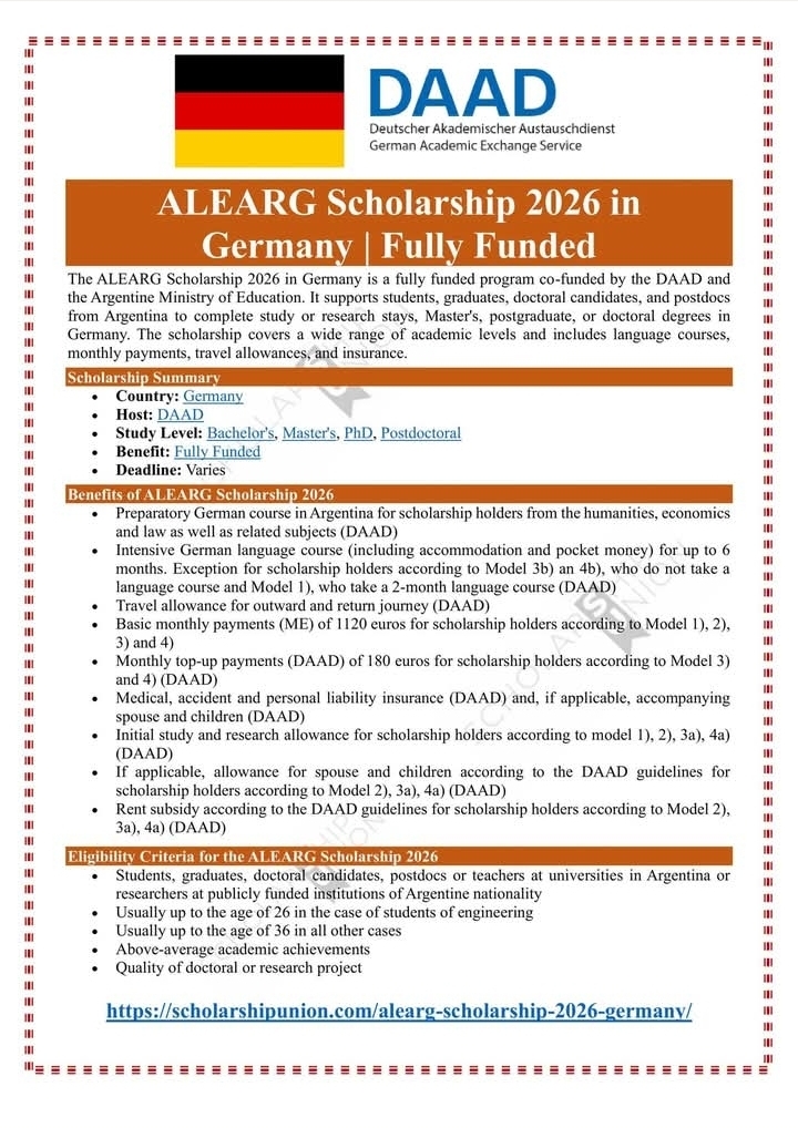 ALEARG Scholarship 2026 in Germany
