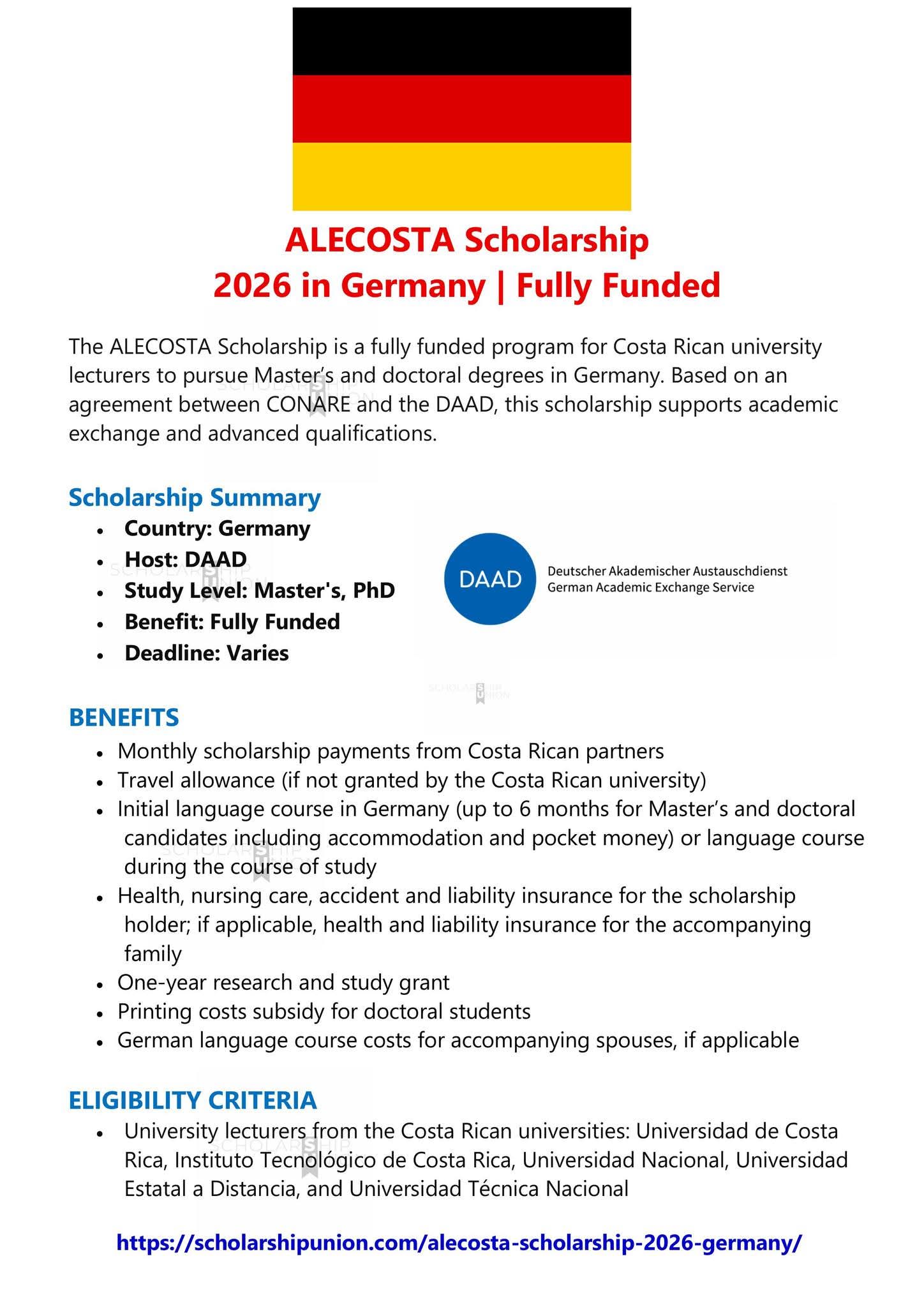 ALECOSTA Scholarship 2026 in Germany