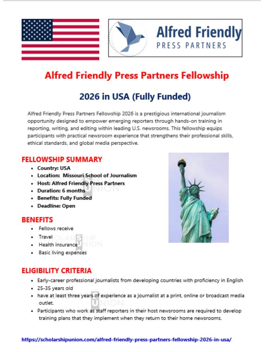 Alfred Friendly Press Partners Fellowship 2026 in USA