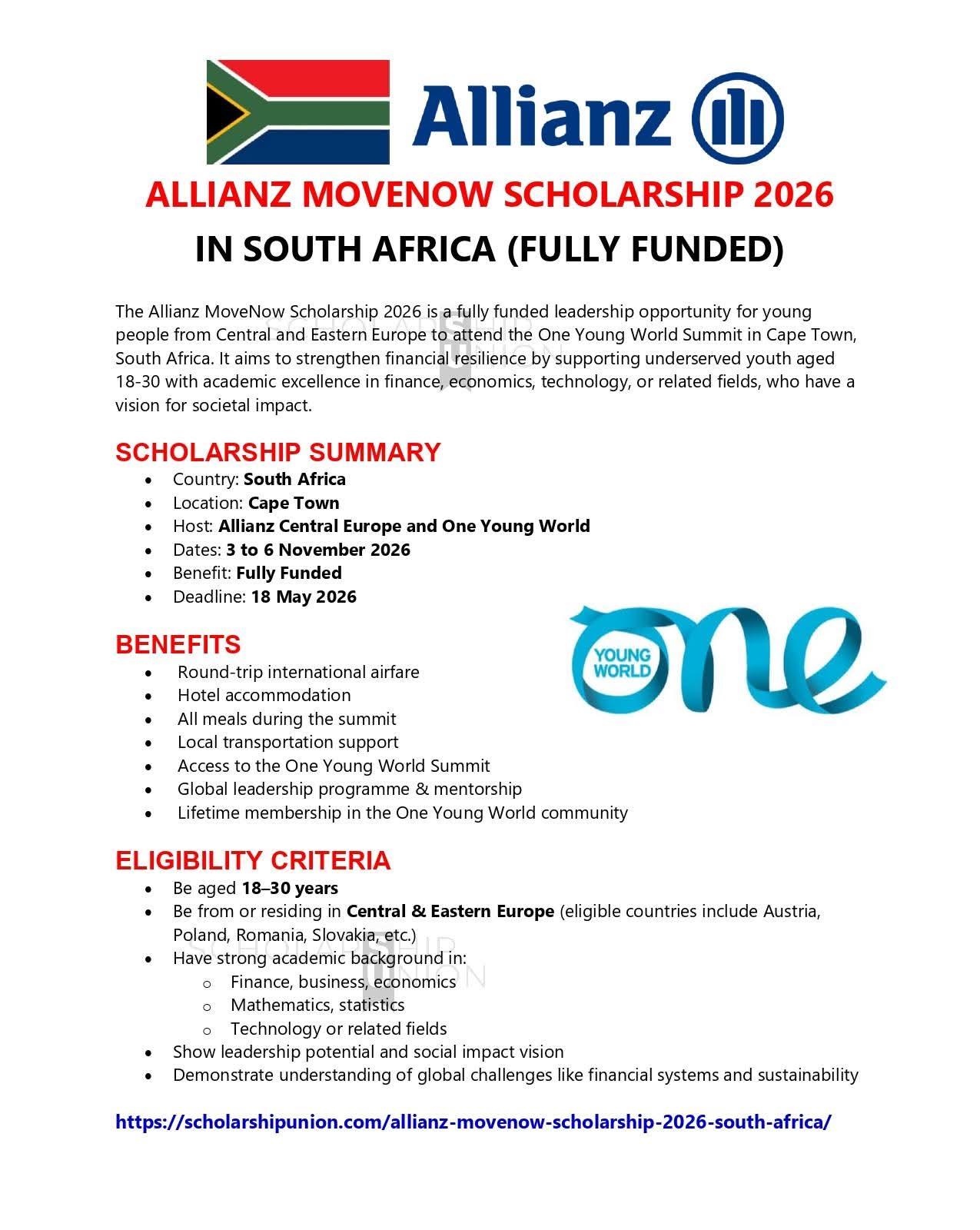 Allianz  MoveNow Scholarship 2026 in South Africa