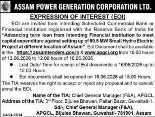 APGCL: Hydro Electric Project Term Loan EOI