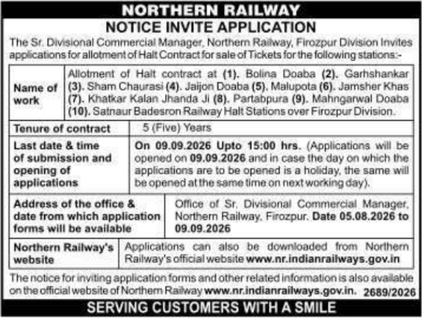 Application Notice for Railway Station Halt Contracts