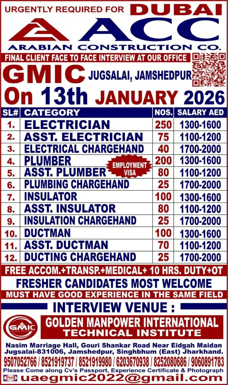 ARABIAN CONSTRUCTION CO. (ACC) IS HIRING IN DUBAI