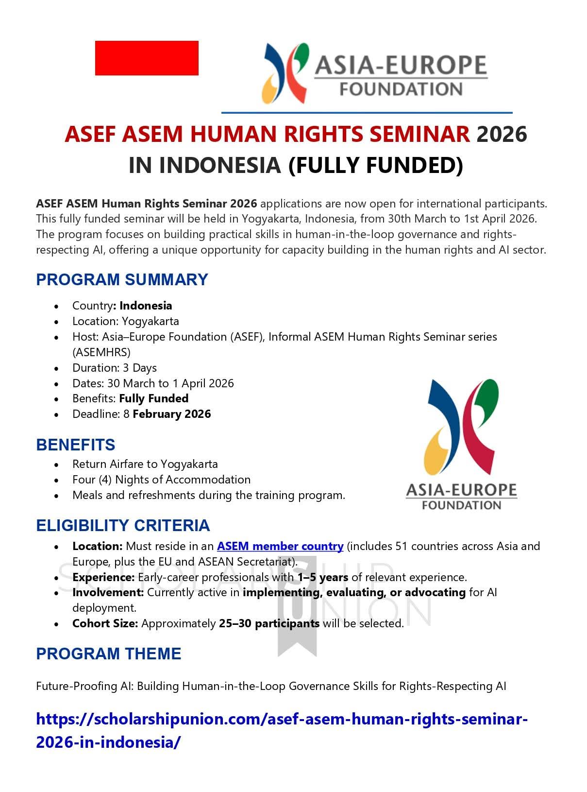ASEF ASEM Human Rights Seminar 2026 in Yogyakarta, Indonesia