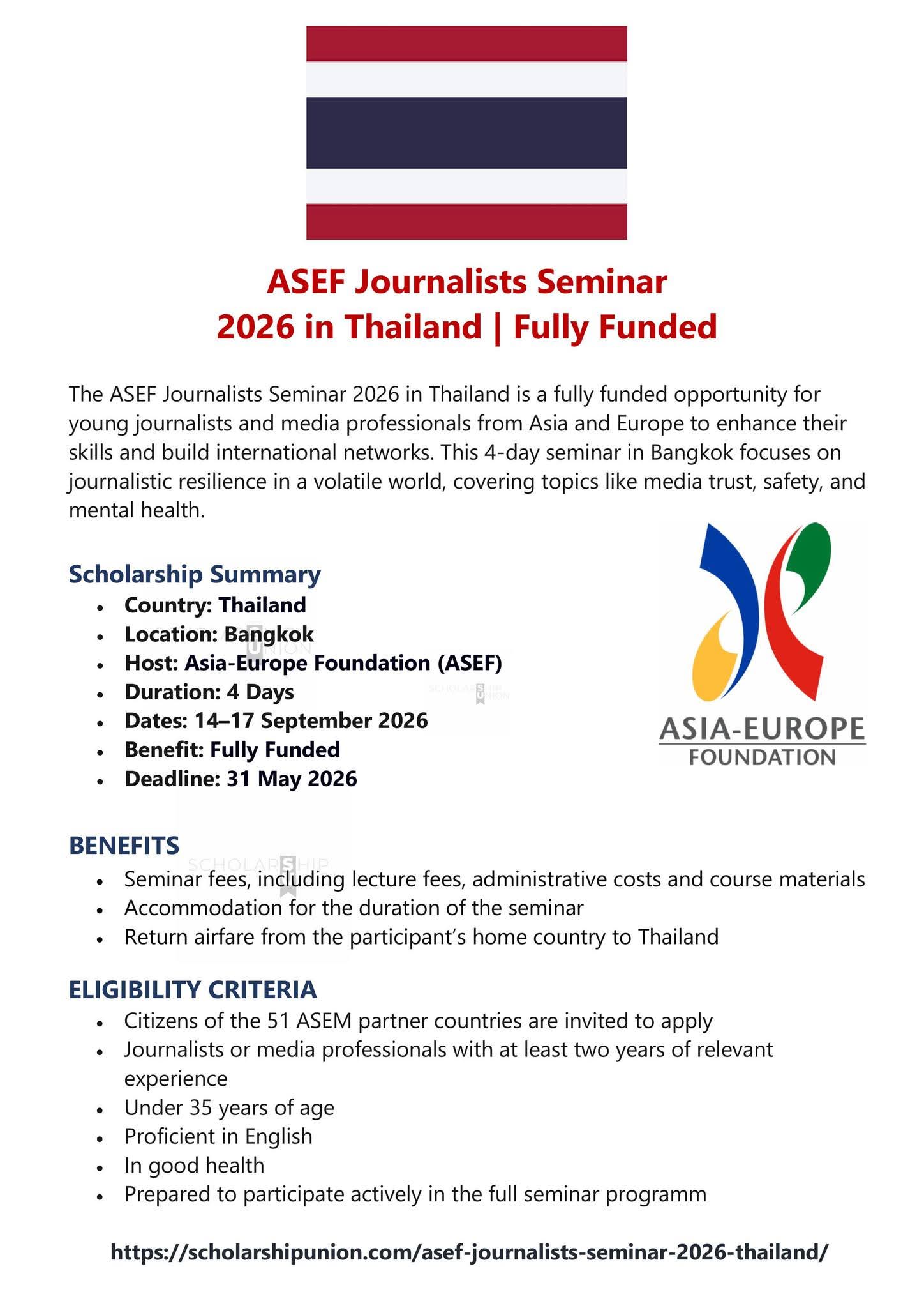 ASEF Journalists Seminar 2026 in Thailand