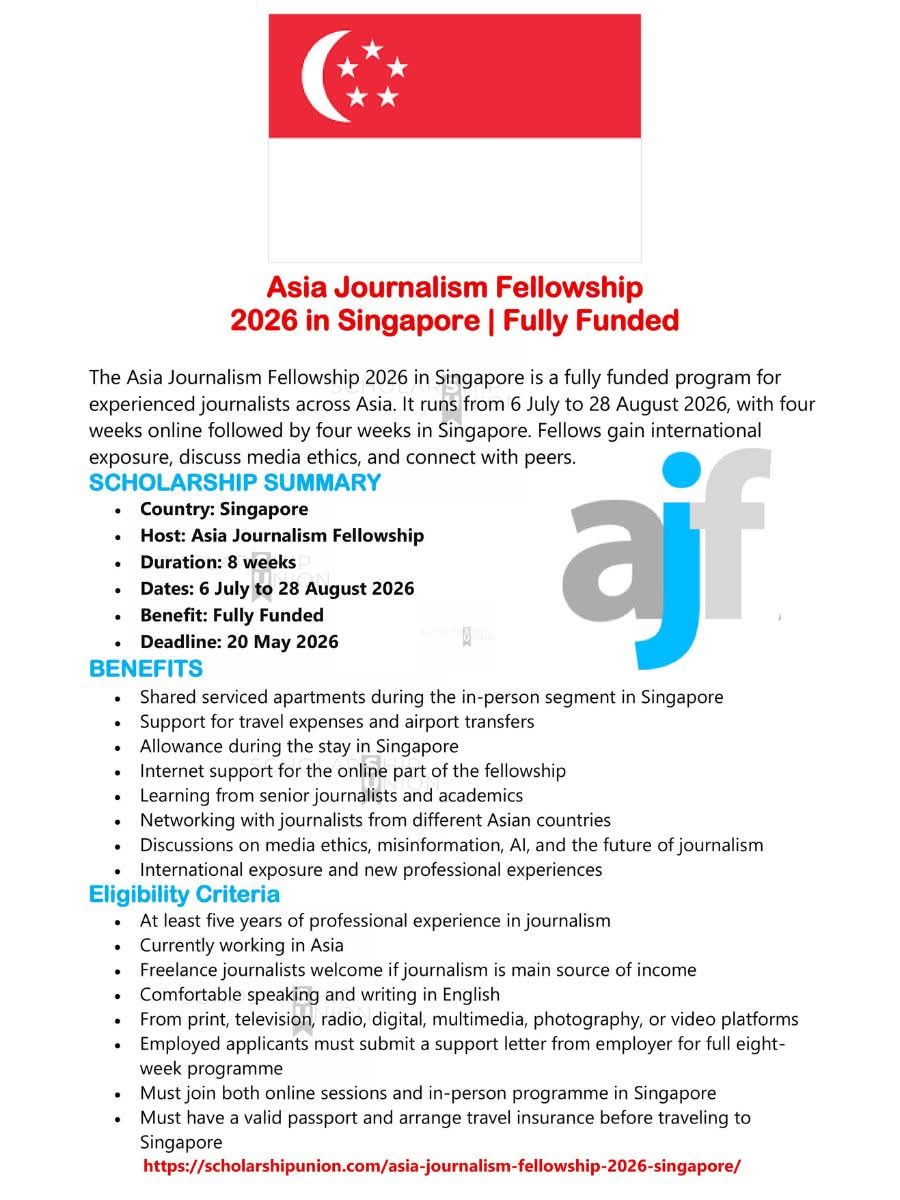 Asia Journalism Fellowship (AJF) 2026 in Singapore
