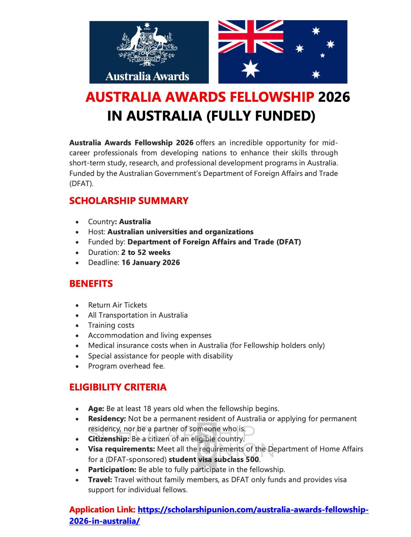 Australia Awards Fellowship - Fully Funded