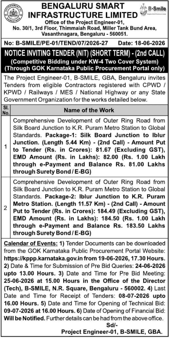 B-SMILE Outer Ring Road Development E-Tender