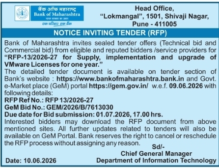 Bank of Maharashtra VMware Licenses Tender Notice