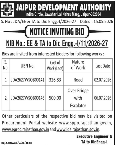 Bid Notice: Jaipur Development Authority Infrastructure Works