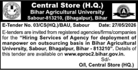 Bihar Agricultural University Manpower Outsourcing E-Tender