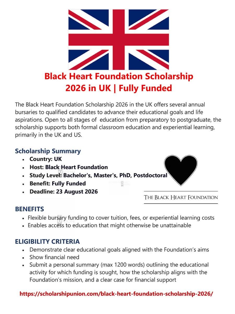 Black Heart Foundation Scholarship 2026 in UK