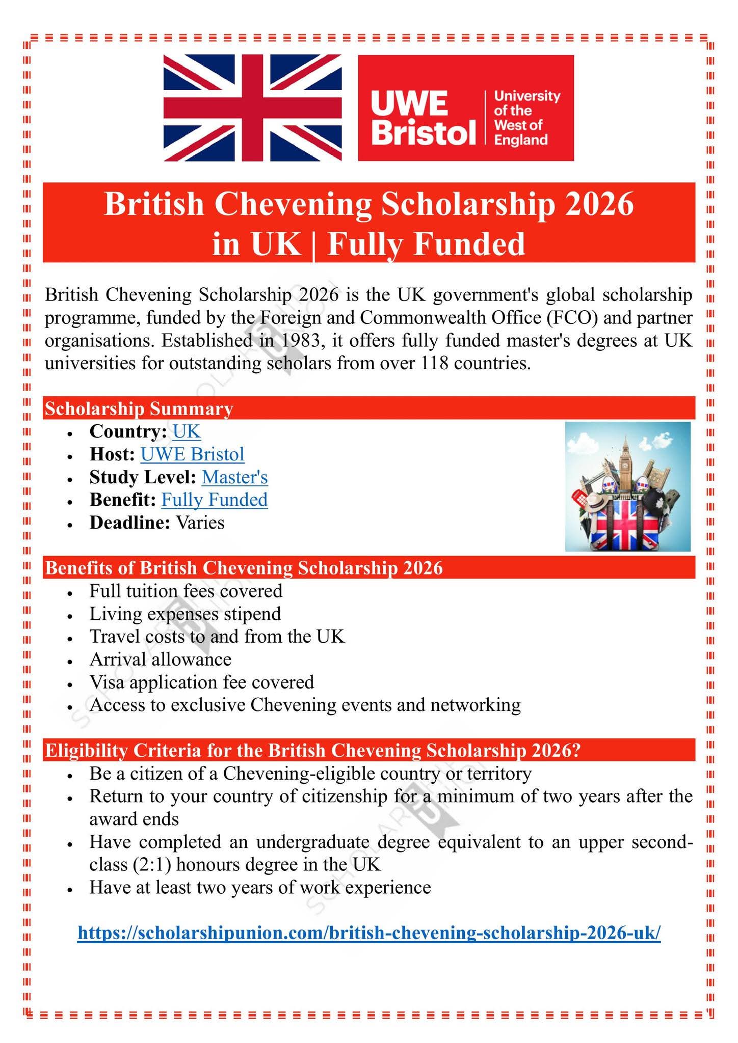 British Chevening Scholarship 2026 in UK