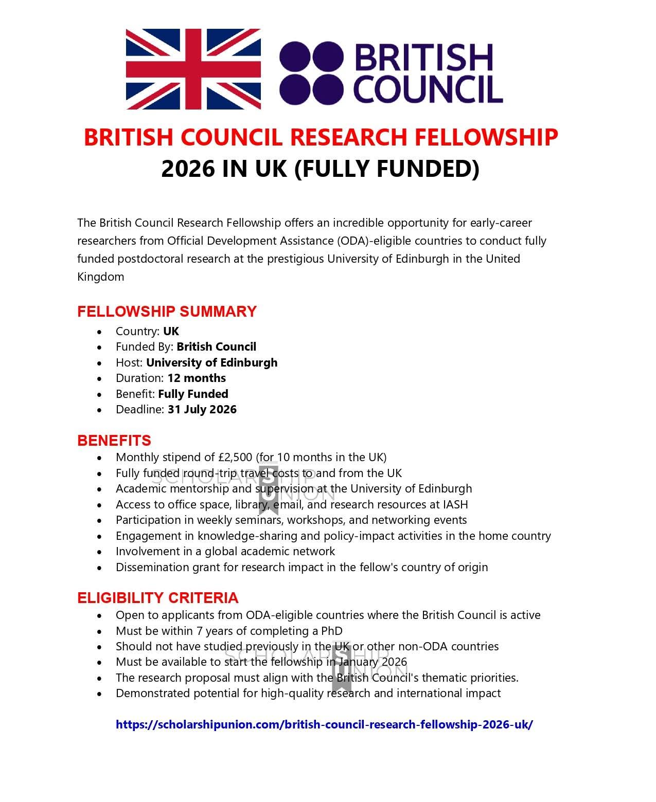 British Council Research Fellowship 2026 in UK