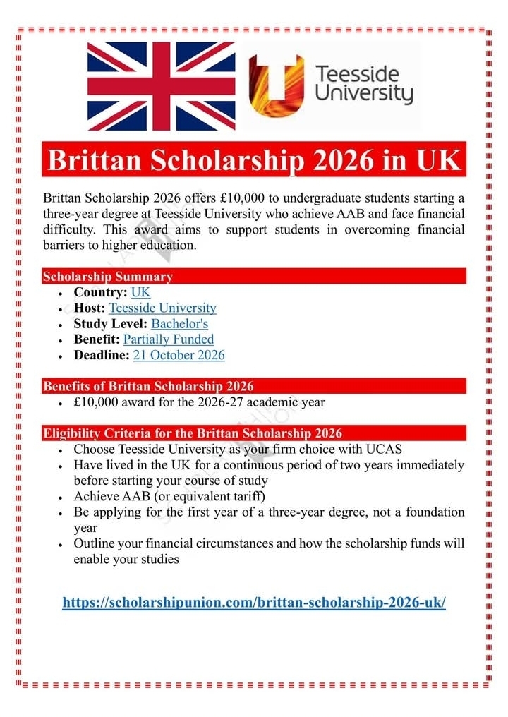 Brittan Scholarship 2026 in UK