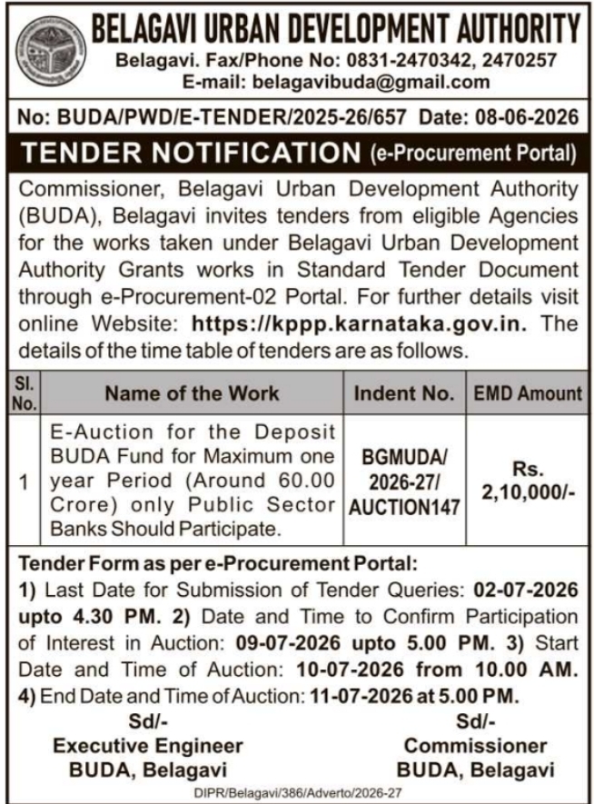 BUDA: Fund Deposit E-Auction Tender Notice