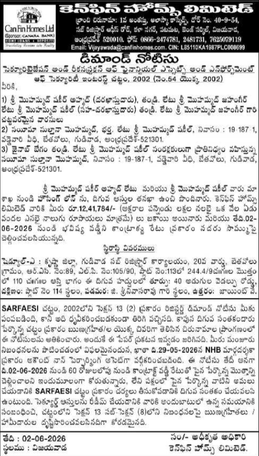 Can Fin Homes Demand Notice