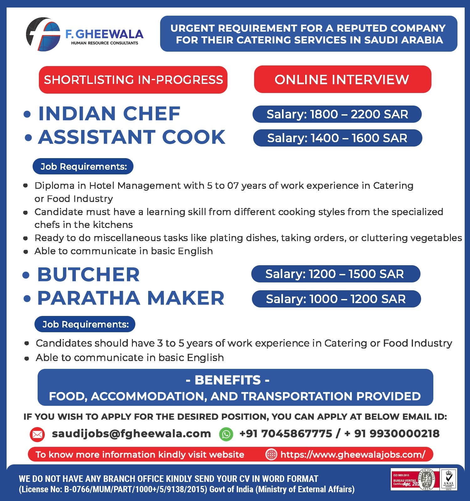 Catering Jobs In Saudi Arabia