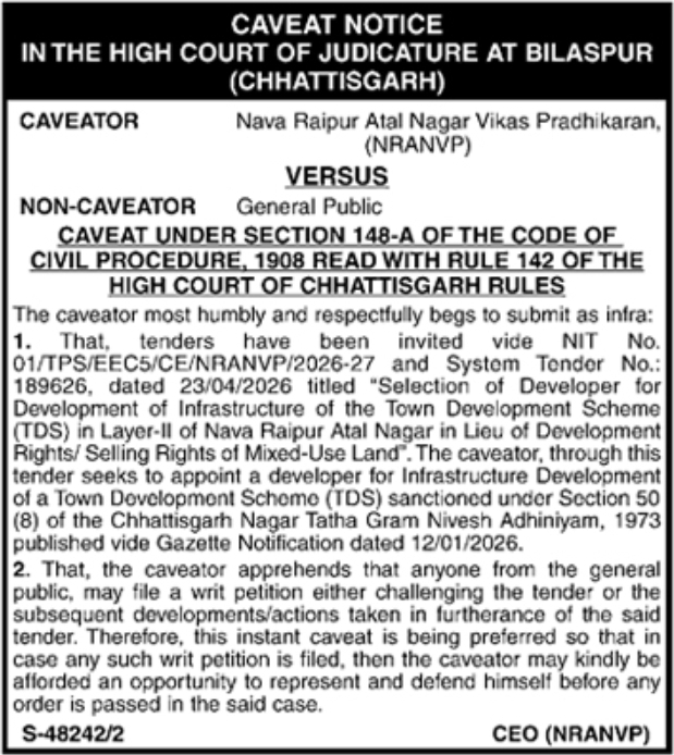 Caveat Notice: NRANVP vs General Public (Bilaspur High Court)
