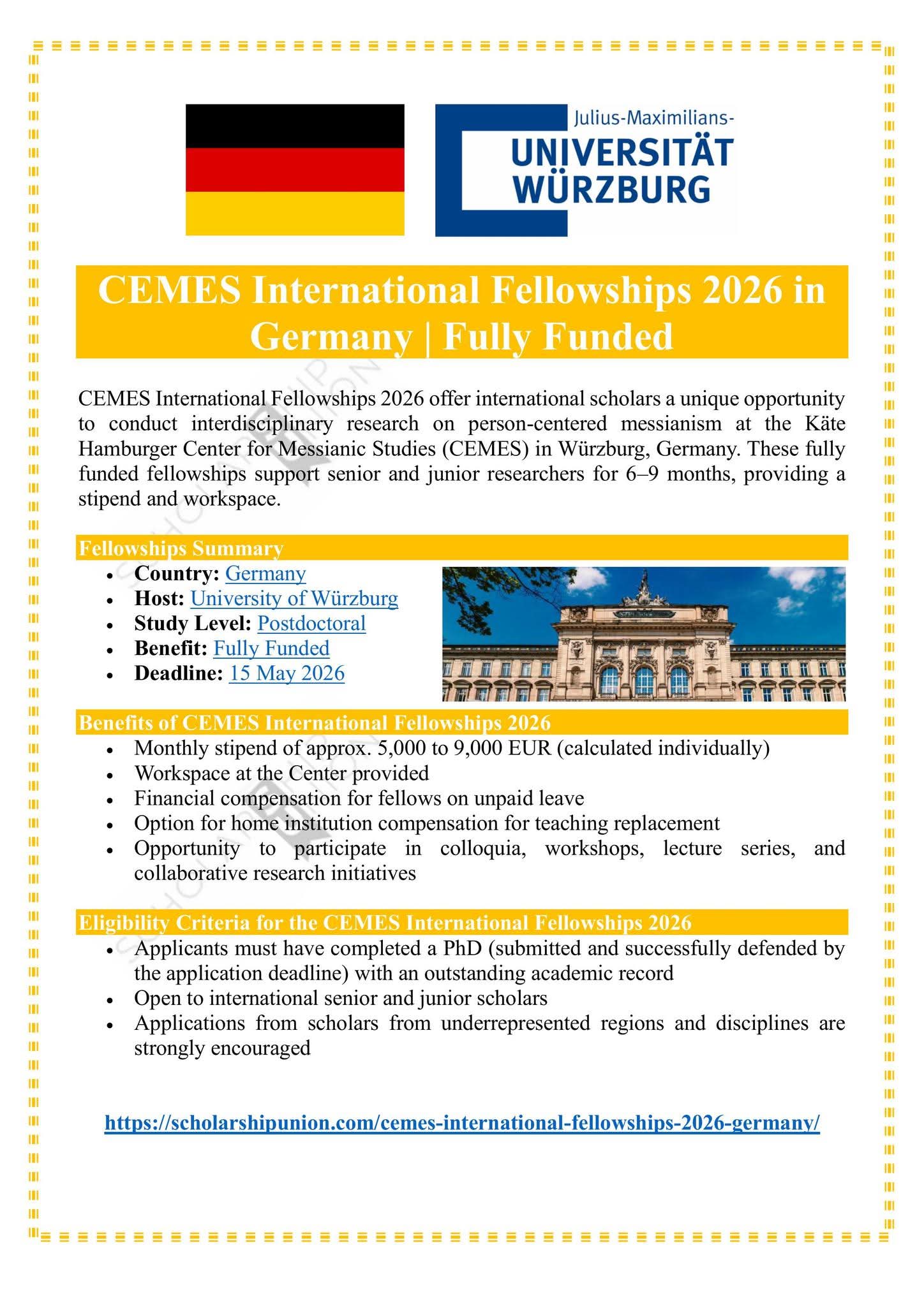 CEMES International Fellowships 2026 in Germany