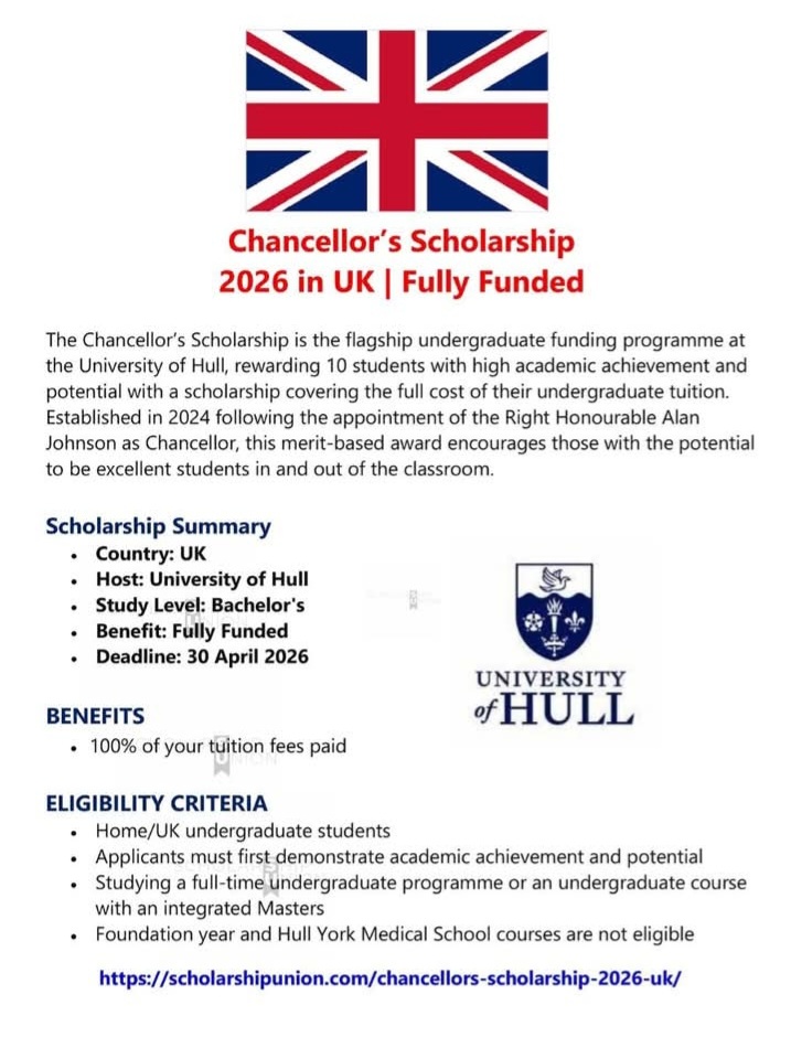 Chancellor’s Scholarship 2026 in UK