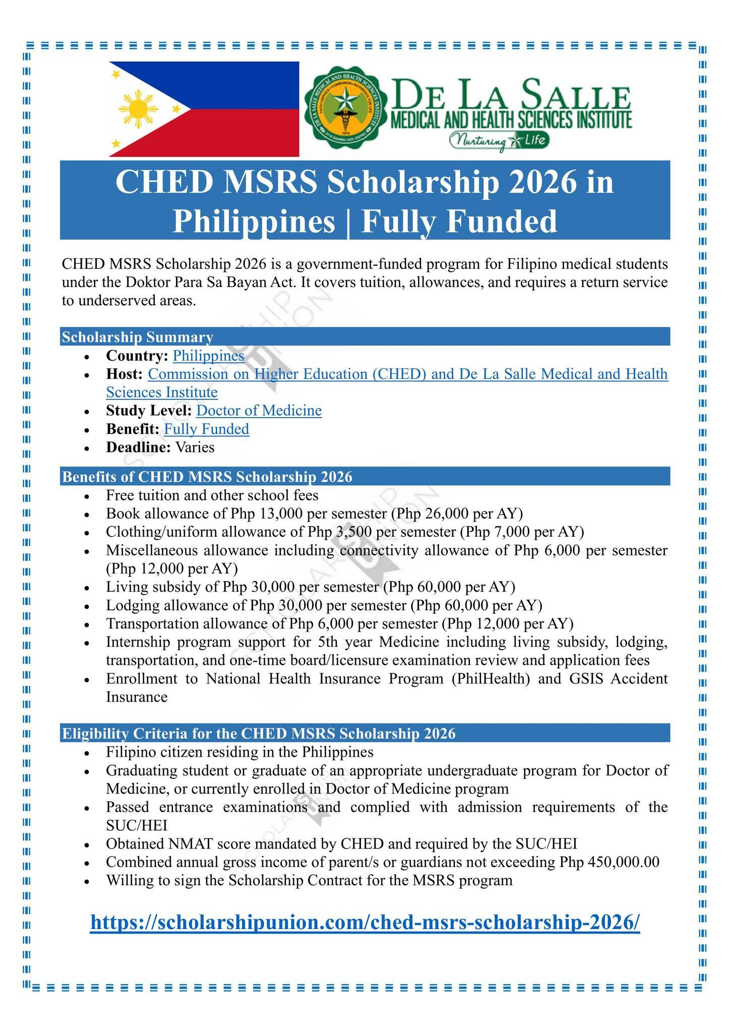 CHED MSRS Scholarship 2026 in Philippines