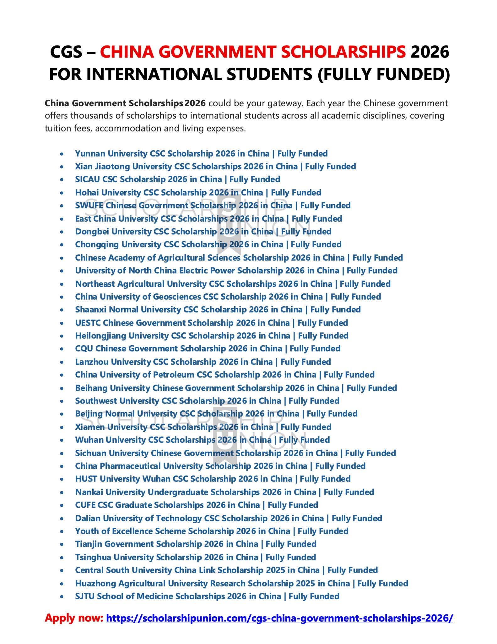 China Government Scholarships 2026