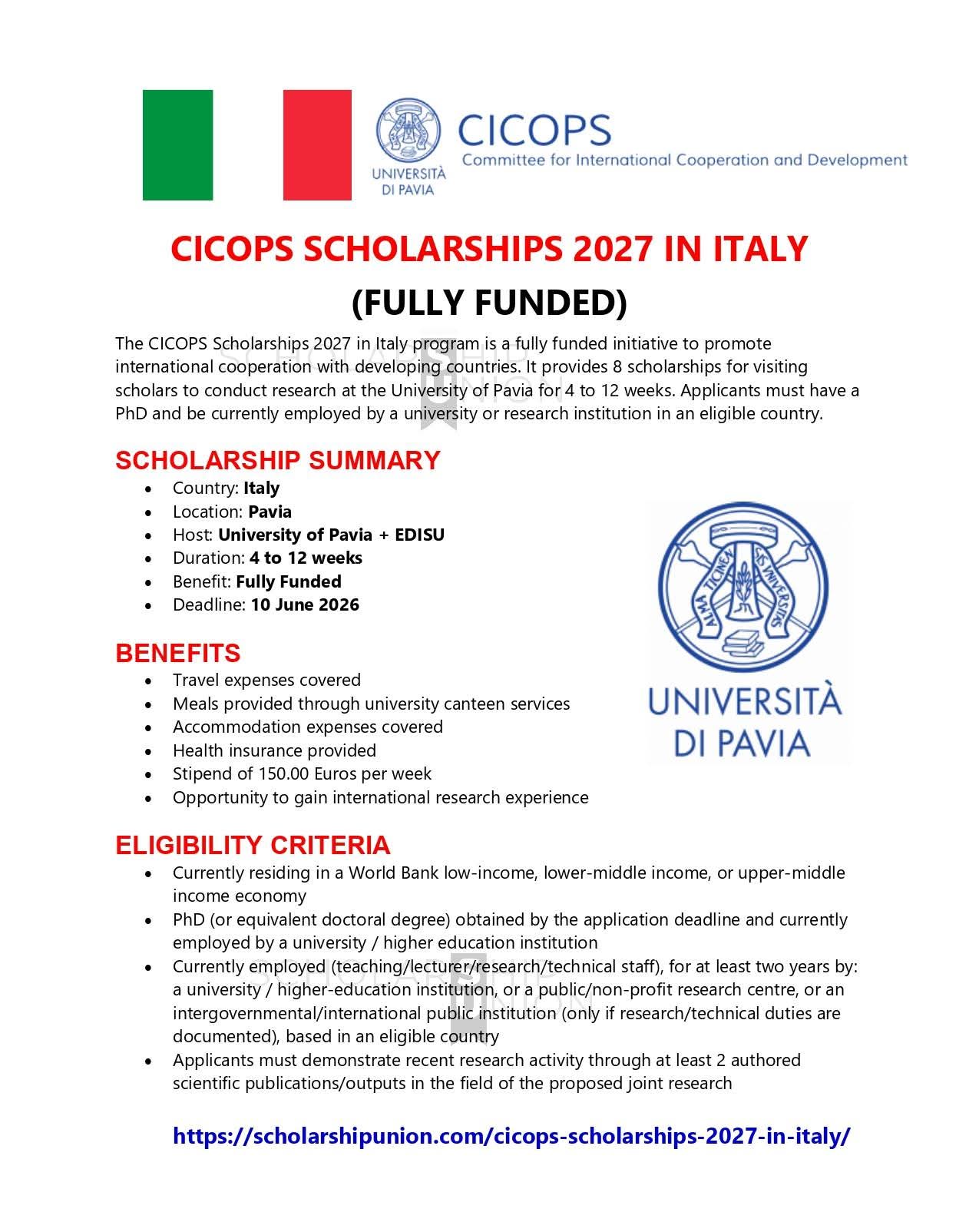 CICOPS Scholarships 2027 in Italy s